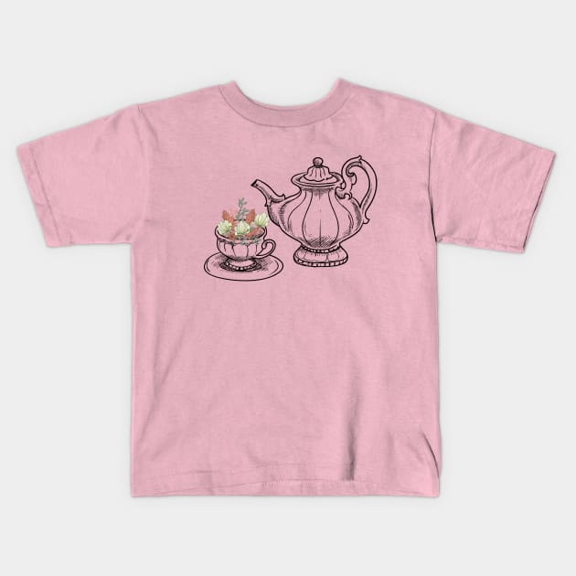 Tea And Flowers Proper English Countryside Kids T-Shirt by BitterBaubles